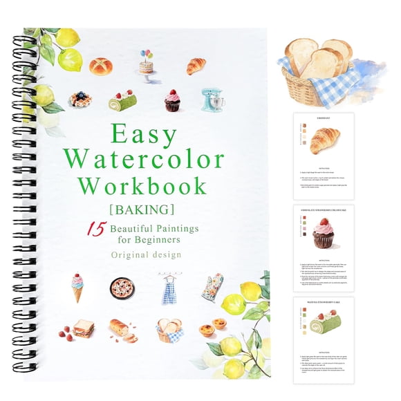 Cuaderno de Acuarelas con Tema de Repostería y 15 Pinturas