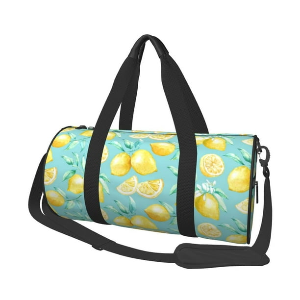 Fotbe Yellow Lemon Bolsa Deportiva de Lona Plegable con Estampado, Bolsa de Gimnasio con Bolsillo Seco/Húmedo, Bolsa de Viaje Ultraligera de Gran Capacidad