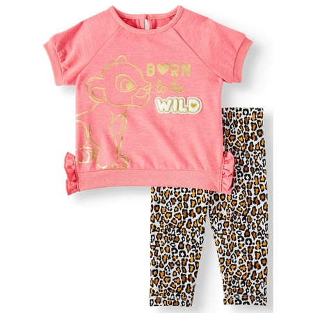 Disney The Lion King Long Sleeve French Terry Top and Legging, 2pc Outfit Set (Baby Girls)