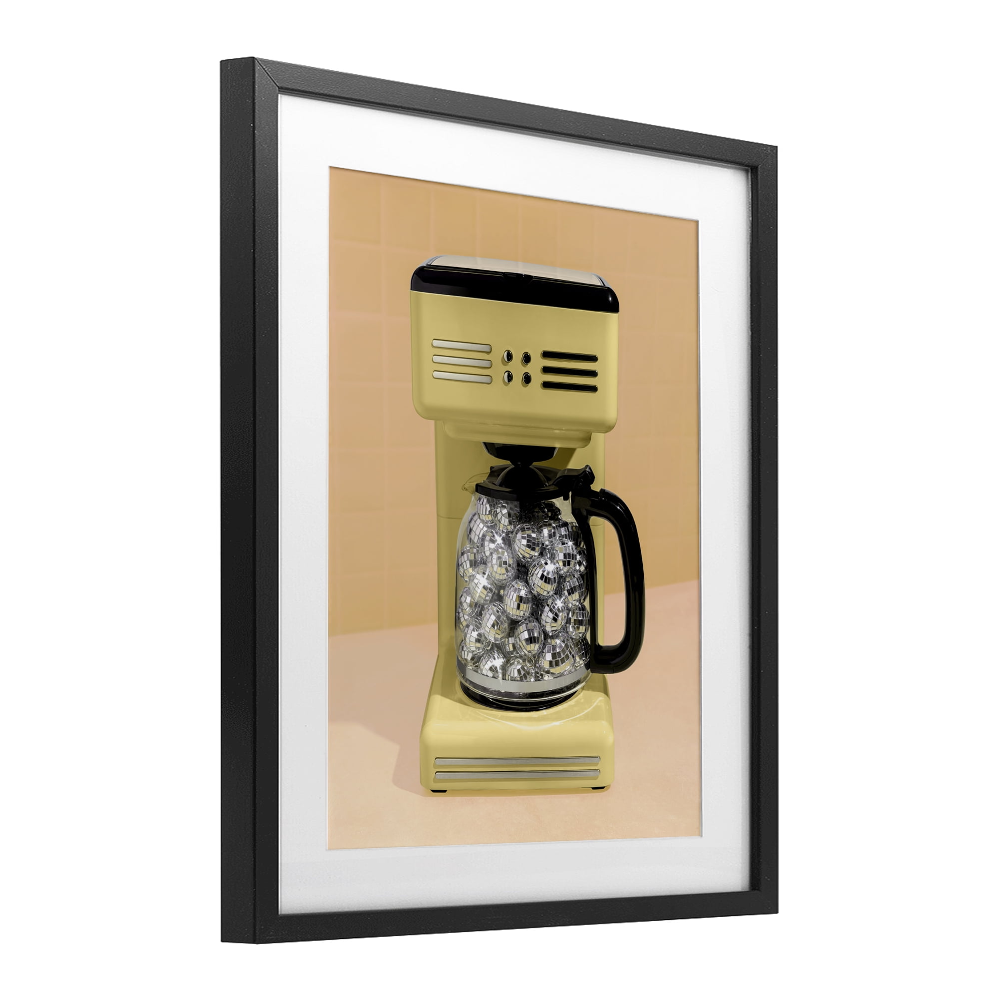Stupell Industries Disco Coffee Maker over Yellow Black Framed Print Under Glass, design by LISH Creative