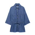 thumbnail image 2 of HH TRAF 2024 Camisas de mujer Denim Azul Cuello vuelto Manga larga Lazo decorado Blusas de un solo pecho Otoño Mujer Tendencia, 2 of 5