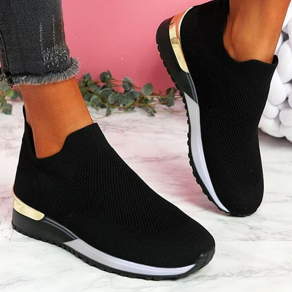 CAICJ98 Walking Shoes Women Women's Walking Shoes Slip On Sneakers with Memory Foam Arch Support,Black