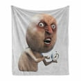 thumbnail image 1 of Humor Soft Flannel Fleece Throw Blanket, Why You No Wake Me up Internet Meme with Complaining Oversleep Face and Watch Image Print, Cozy Plush for Indoor and Outdoor Use, 50" x 70", Tan, by Ambesonne, 1 of 6