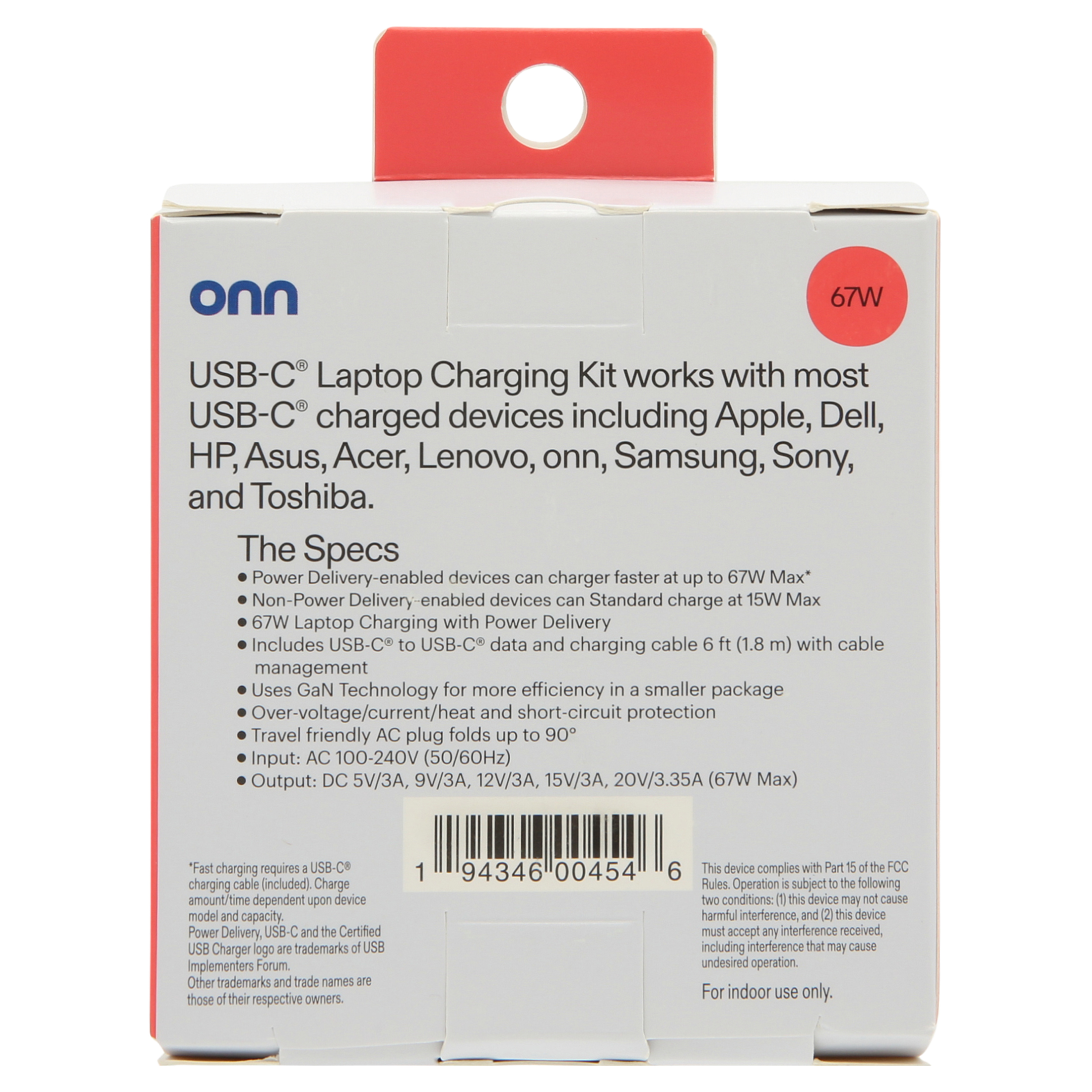 Cargador para laptop onn GAN de 67W con puerto USB-C, compatible con Apple, Dell, HP, Asus, Acer, Lenovo, gris 6