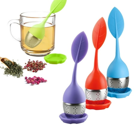 

Leaf Tea Infuser for Tea Pot Mug Cup- Loose Tea Strainer Steeper for Fennel Tea Rooibos Tea Herbal Team Red Blue Purple Set 3