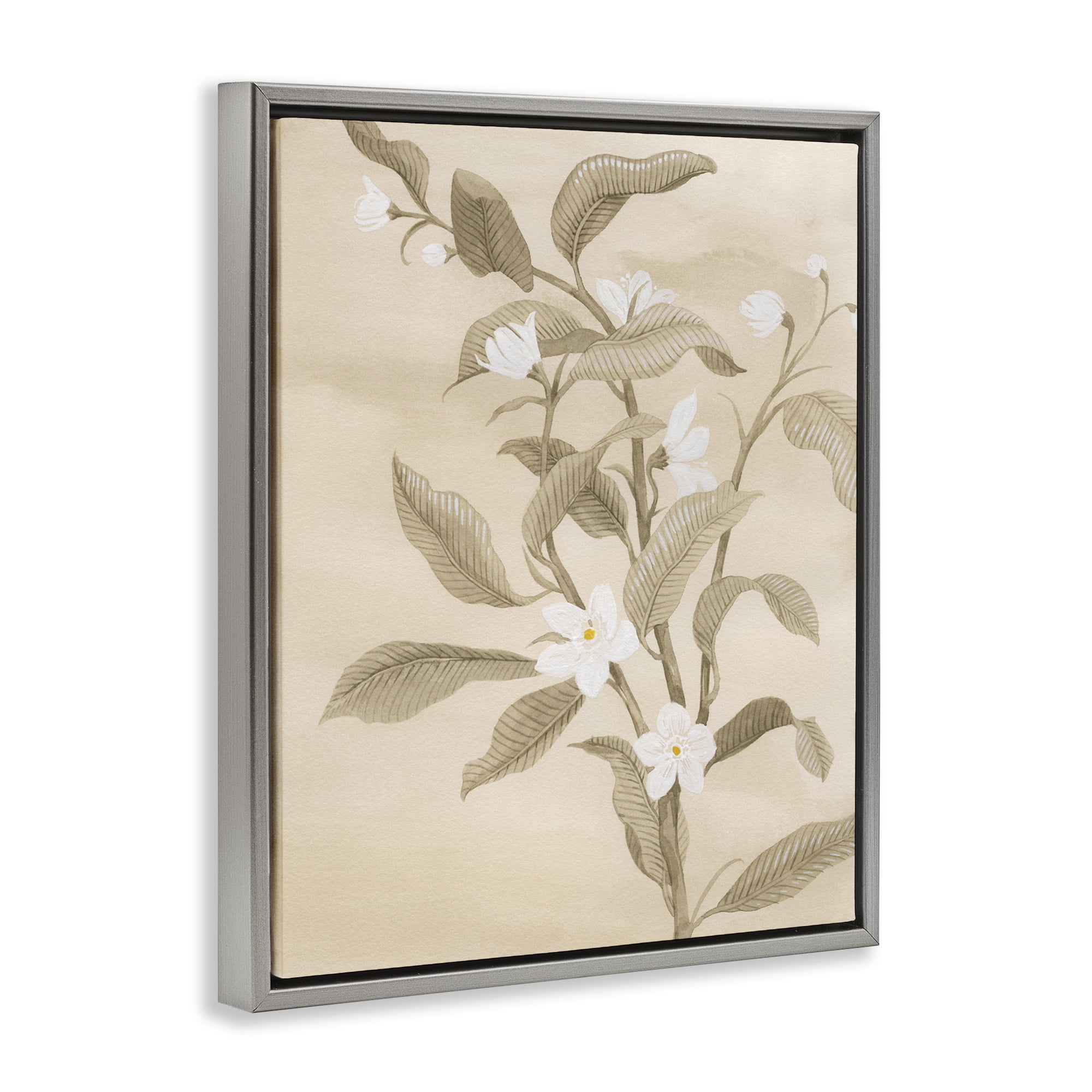 Stupell Industries Neutral White Daffodils Plants & Flowers Painting Gray Floater Framed Canvas Art Print Wall Art, 25 x 31