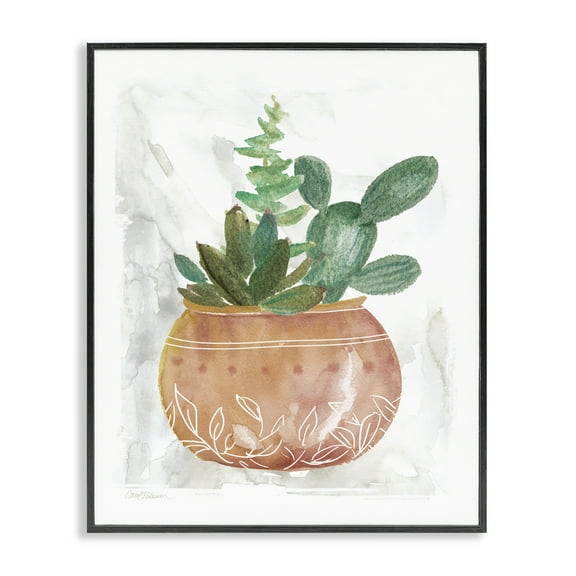 Stupell Industries Succulent Planter Vase Plants & Flowers Painting Black Framed Art Print Wall Art, 11 x 14