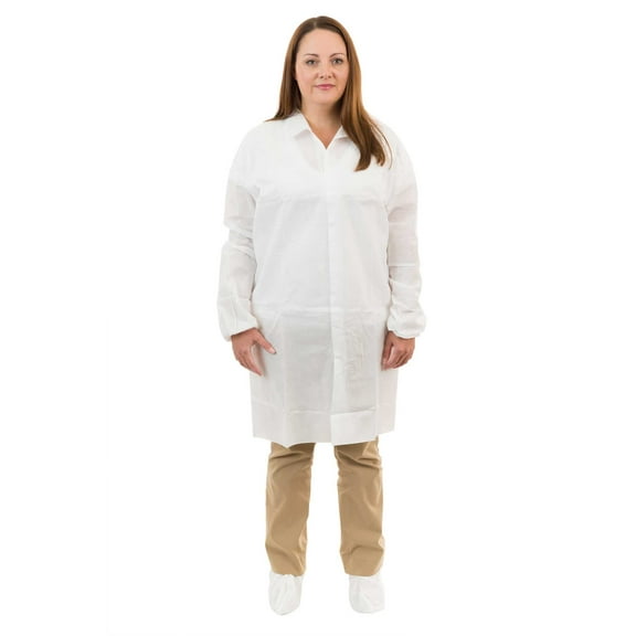 White SMS Lab Coat, No Pockets, Standard Collar, Elastic Wrist