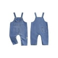 thumbnail image 2 of BemeyourBBs Toddler Baby Girls Boys Denim Overalls Infant Jeans Romper Bib Overall Sleeveless Solid Jumpsuit with Pocket, 2 of 9