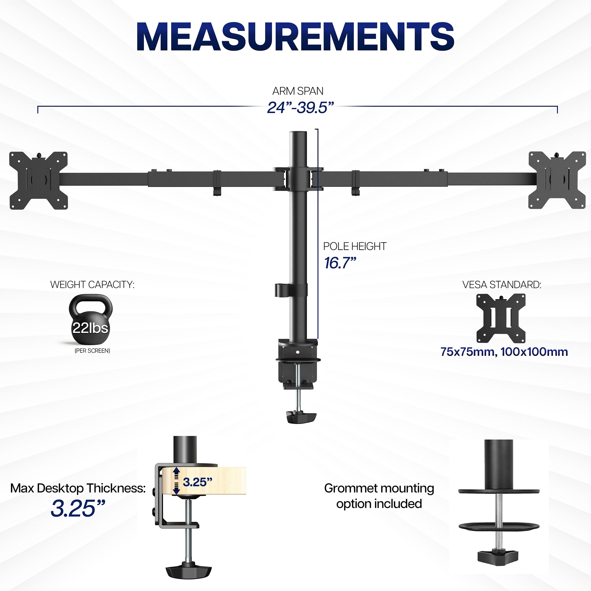 VIVO Telescoping Dual Ultrawide 27" to 38" Monitor Heavy Duty Desk Mount Stand