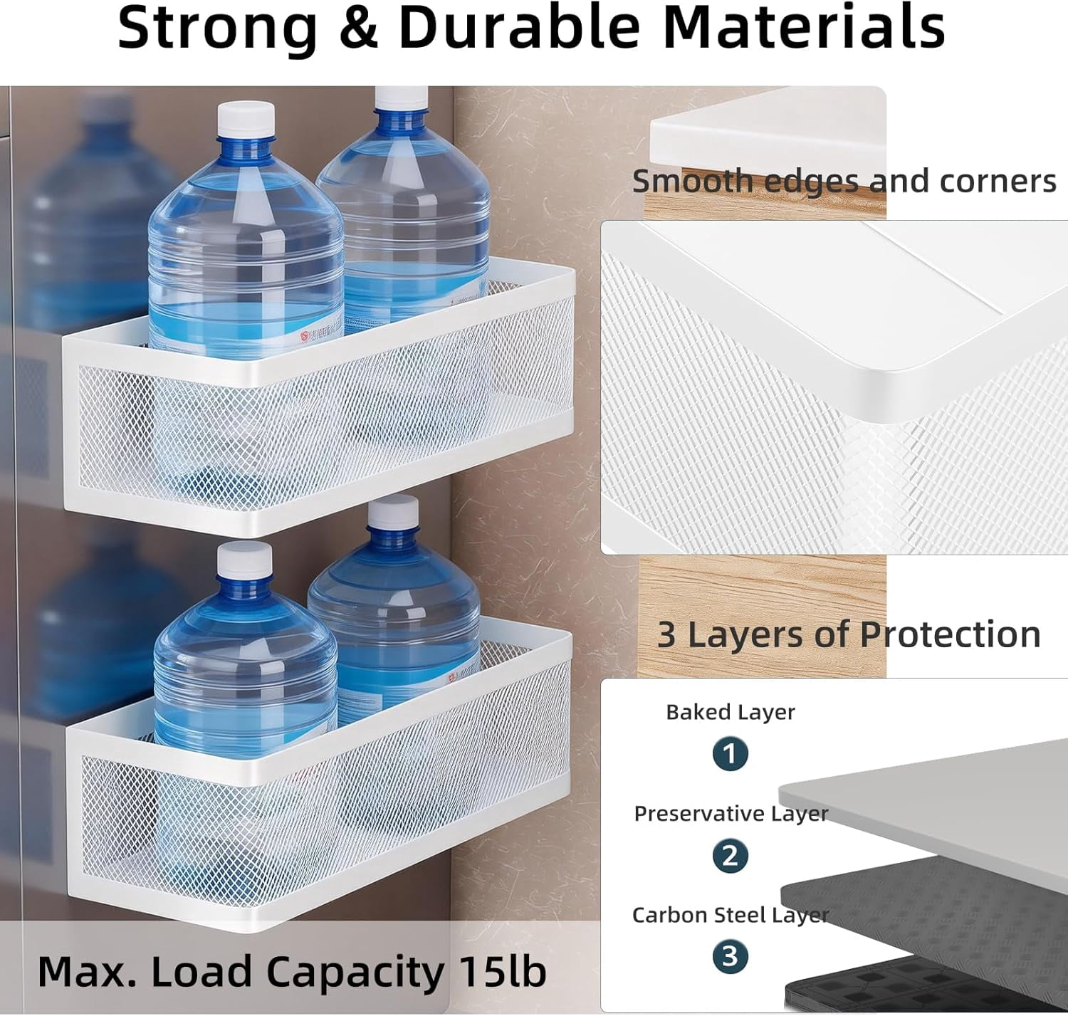 2 Pack Magnetic Shelves for Washing Machine, White Metal Storage Baskets Organizer