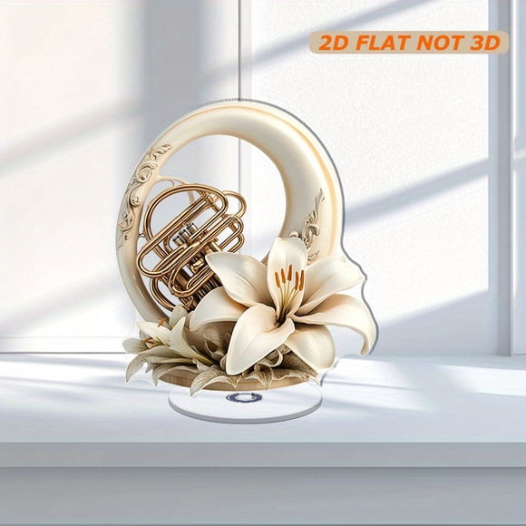 Rotating acrylic decoration featuring a realistic clay French horn bell entwined with a lily, showcasing exquisite details and craftsmanship
