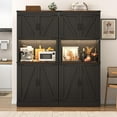 thumbnail image 5 of 72" Tall Farmhouse Kitchen Pantry Cabinet with 10 Side Shelves and LED Light & Power Outlet, 5 Layers Pantry Storage Cabinet with Barn Doors&Load-Bearing Steel Pipe for Dining Room,Living Room, 5 of 9