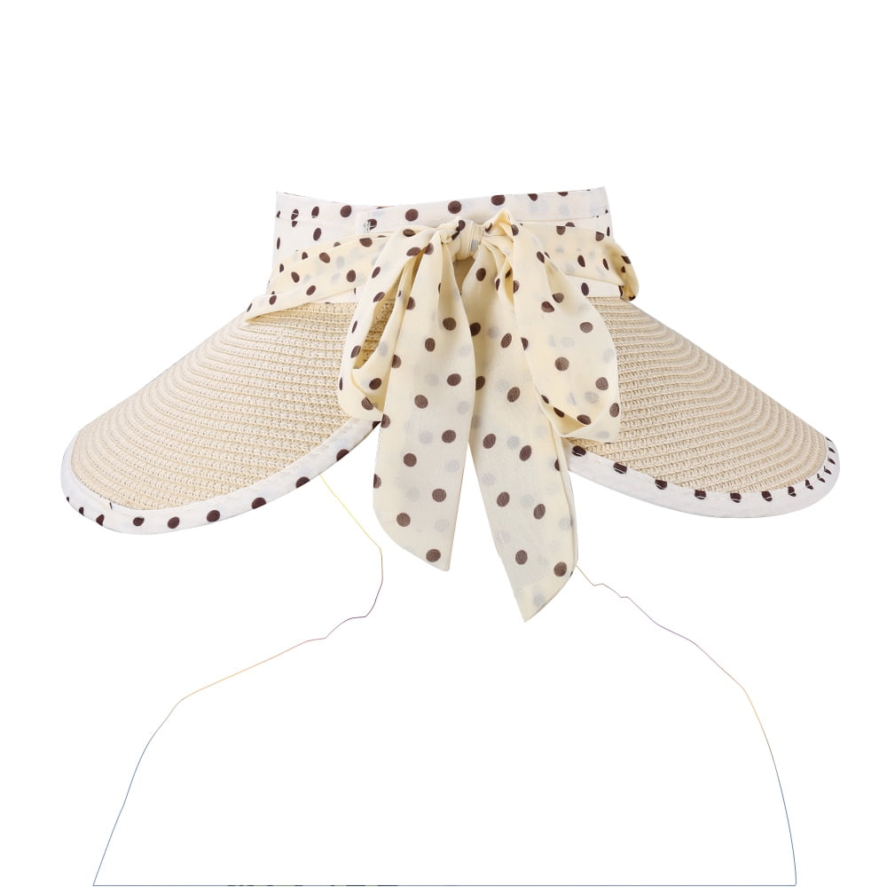 Women's and Girl's Polka Dot Straw Visor Sun Hat