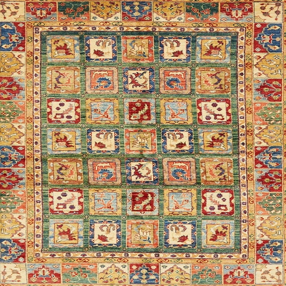 Ahgly Company Machine Washable Indoor Square Abstract Metallic Gold Area Rugs, 5' Square