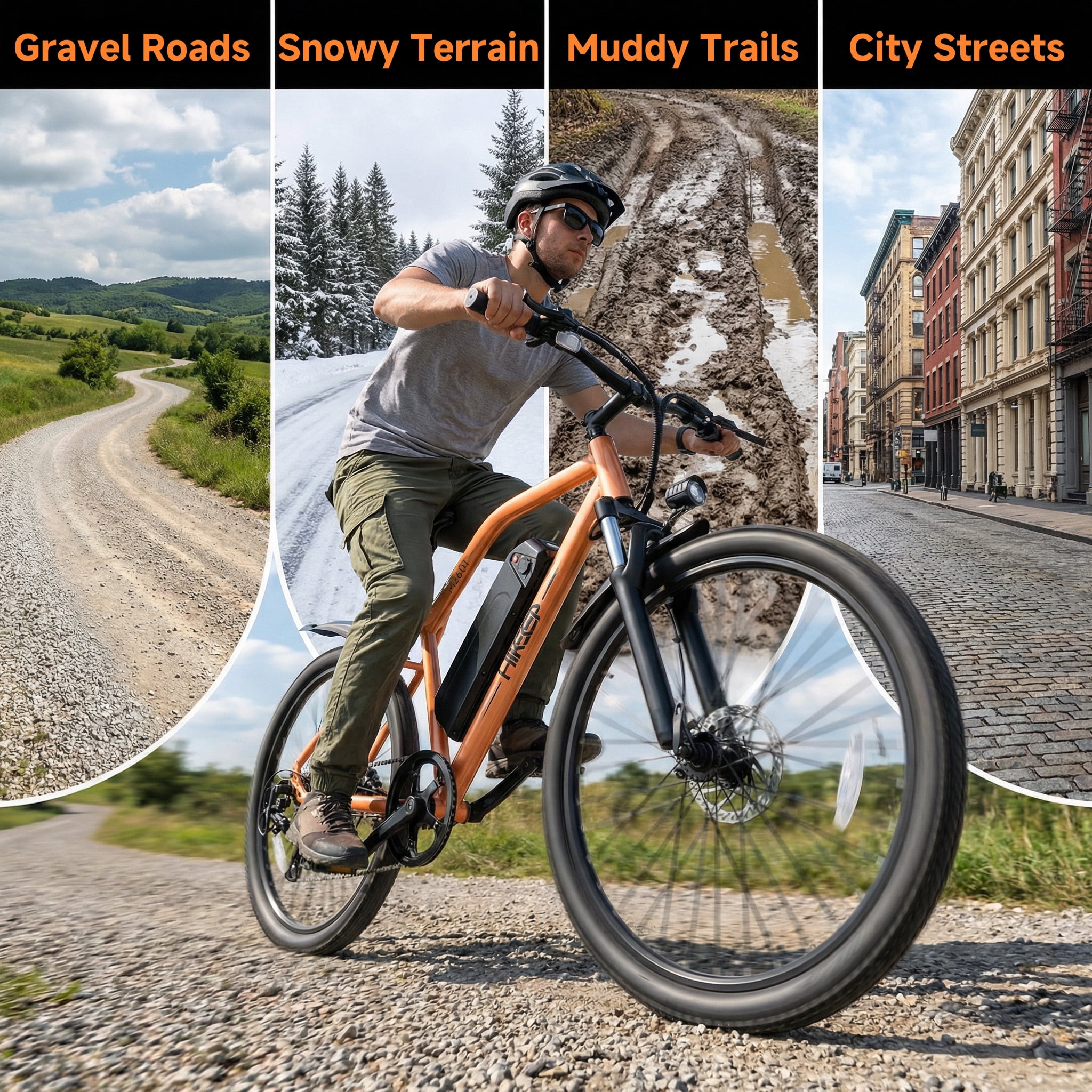 M2601 26" Electric Bike for Adults, 750W Peak Motor 48V Removable Battery Ebike, 7-Speed, Shock Absorption, 35 Miles Range, 20MPH Max Speed, Dual Disc Brakes, Orange