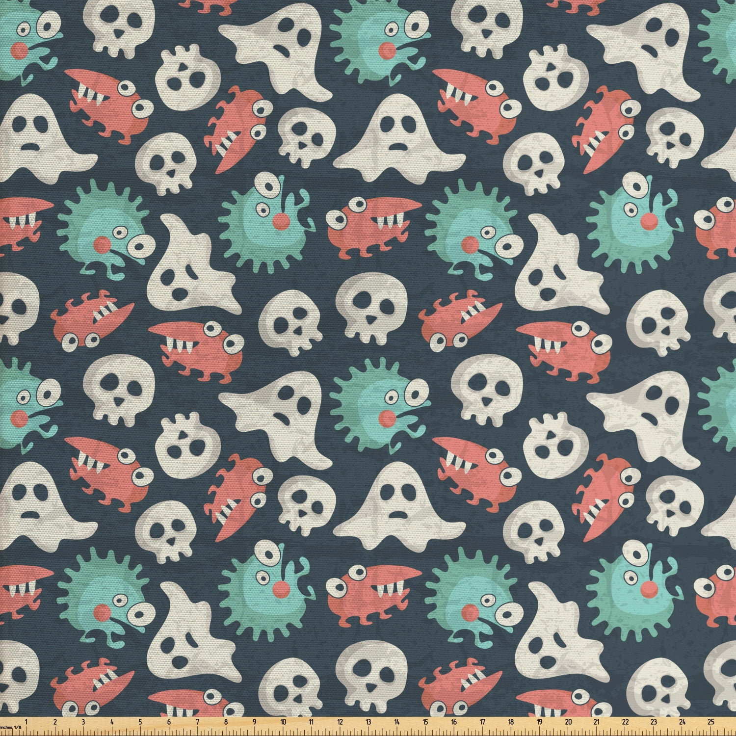 Ghost Fabric by The Yard, Pattern with Spooky Weird Monsters Ghosts and