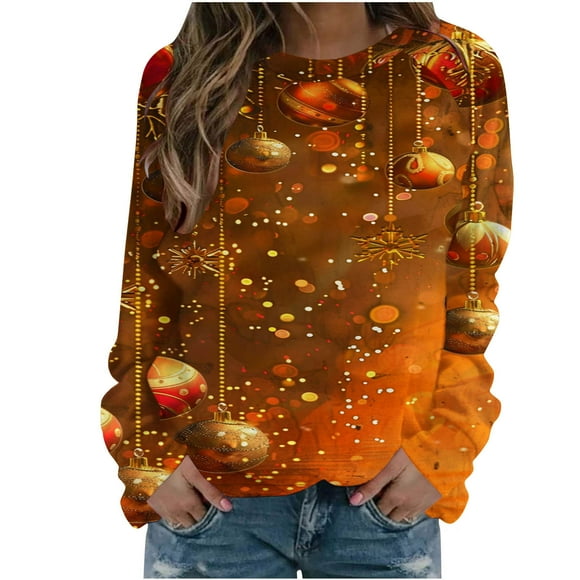 lcziwo Christmas Graphic Sweatshirts for Women Crew Neck Long Sleeve Sweatshirt 2024 Trendy Loose Fit Pullover Plus Size Casual Pullovers Red,XXL