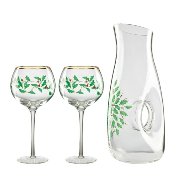 Lenox Holiday Decal Decanter Balloon Wine Glass 3-Piece Set