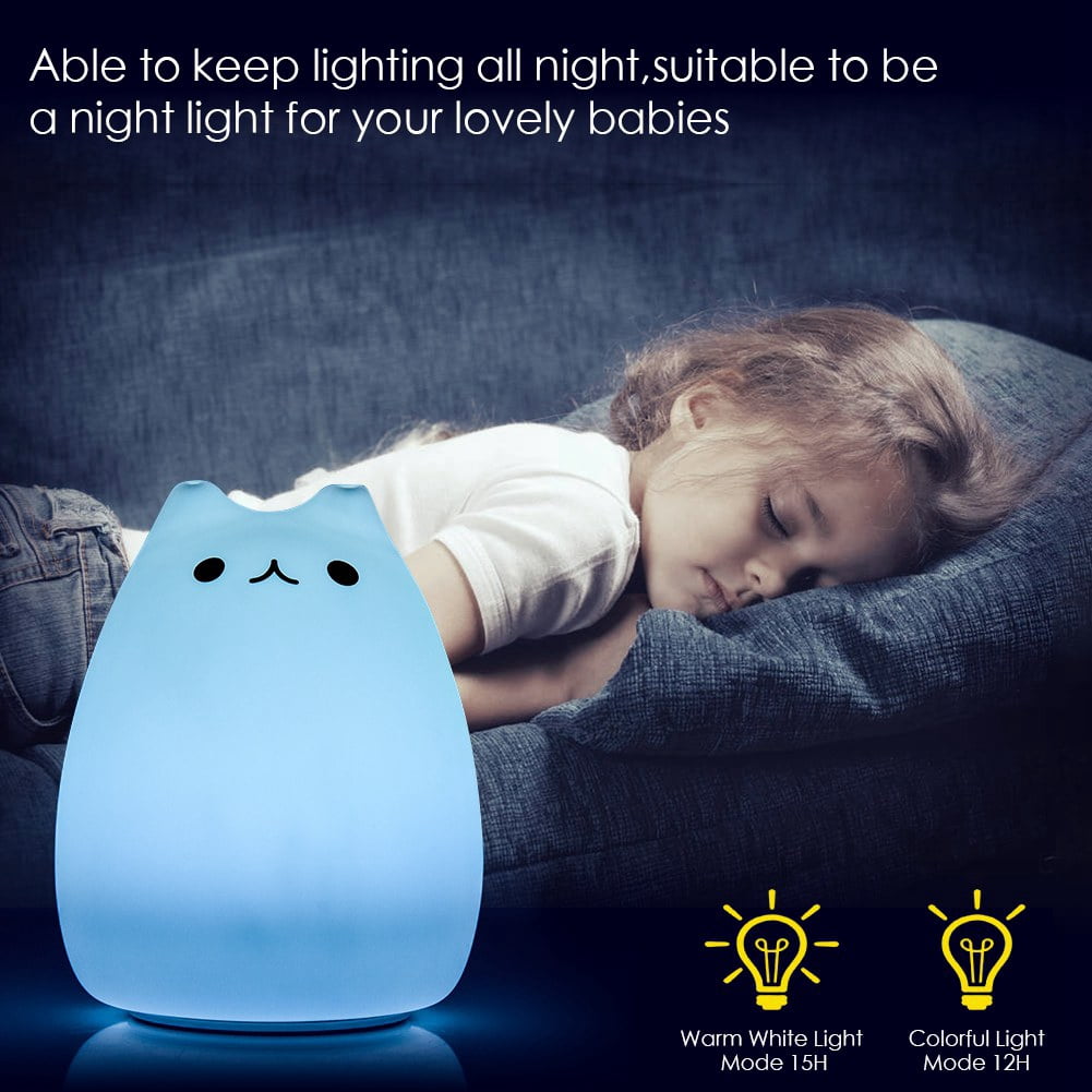 Yosoo Children Night Light, Cute Cat Lamp Soft Silicone Sensitive Tap Control Decompression Toy