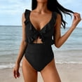 thumbnail image 7 of QUNYINEY Ruffle One Piece Swimsuits for Women Tummy Control Black Spaghetti Straps High Waisted Swimwear V Neck Monokini Women Swimwear, 7 of 7