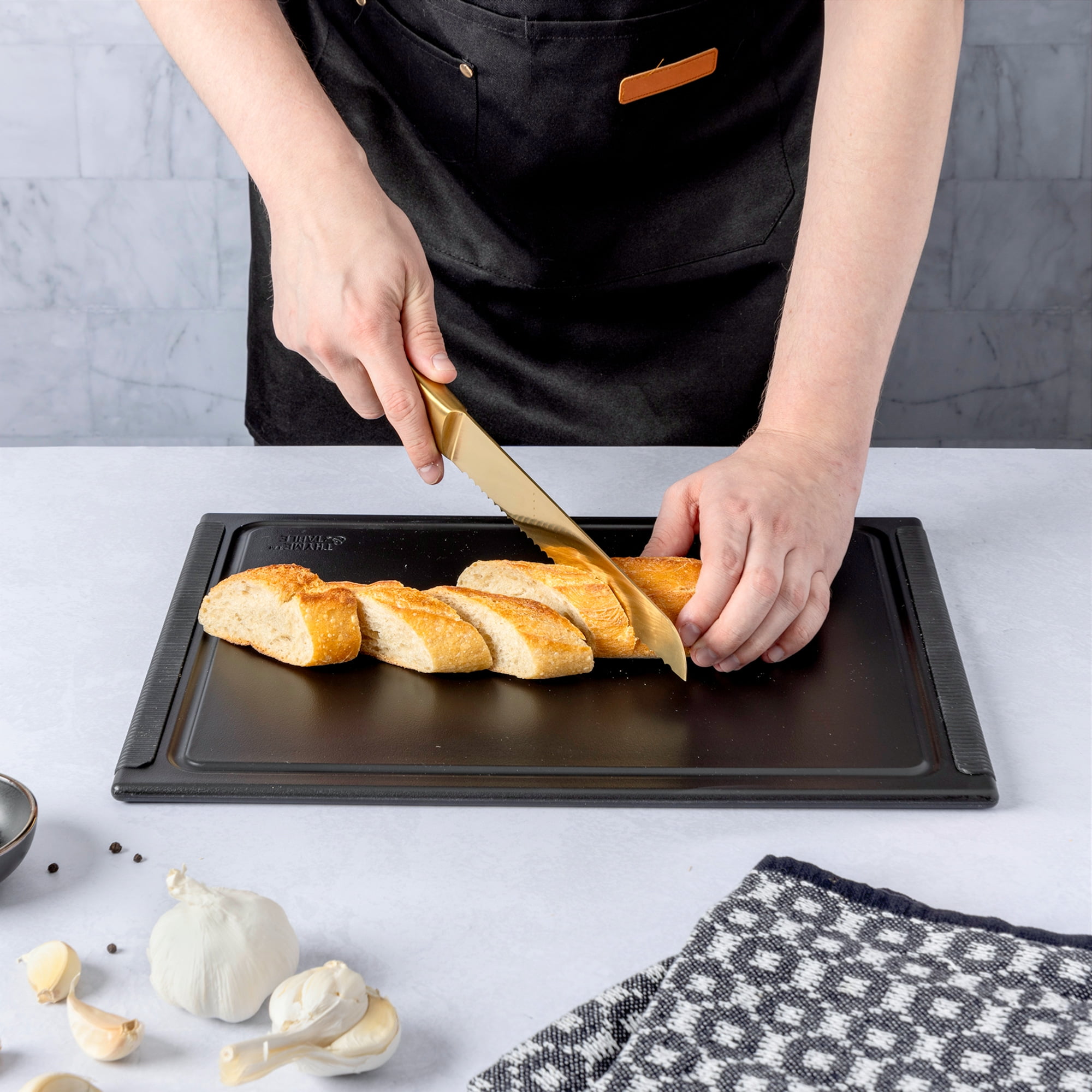 Thyme & Table Essential Poly Cutting Board, 12 in x 16 in, Black