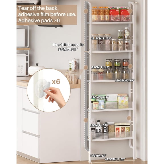 Behind The Door Bathroom Shelf Narrow 5-Tier, Slim Space-Saving Storage Shelf, Freestanding Narrow Shelving Unit for Bathroom, Kitchen, Closet and Laundry Room