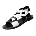 thumbnail image 3 of Domuza Women Black White Color Block Geometric Hollow Cutout Flat Sandals, Open Toe Back Wrap Ankle Strap Slip On Casual Sandals for Beach Shopping Daily Walking Black 10（EU-43）, 3 of 8