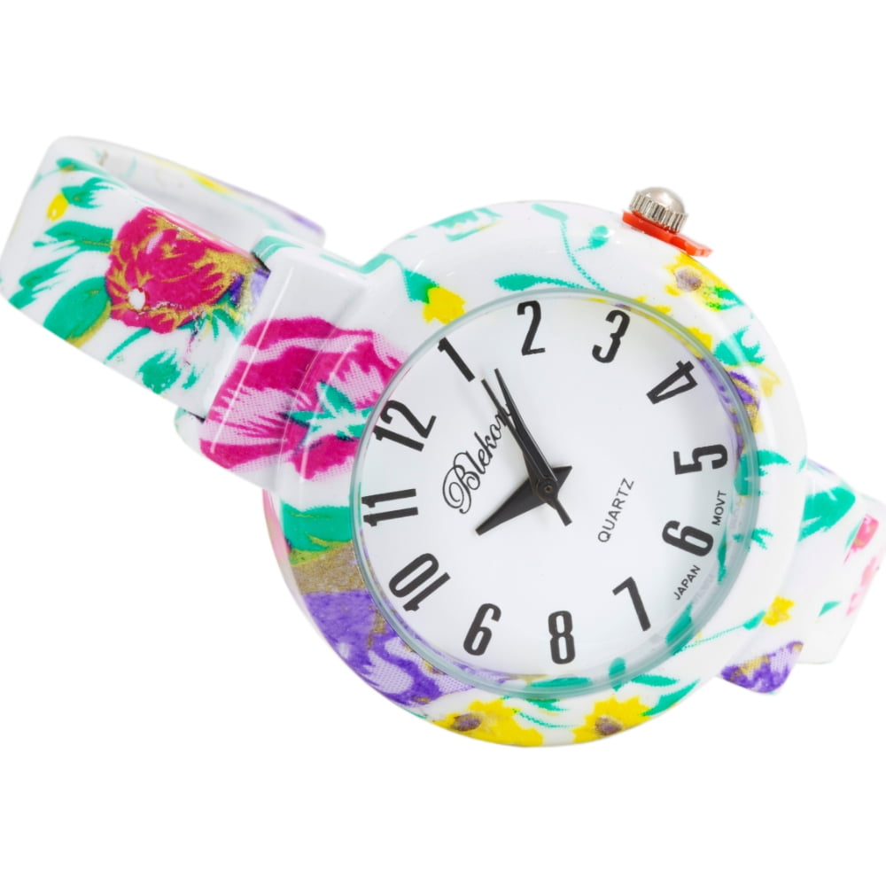Blekon Collections Women’s Cuff Bangle Watch – Elegant Flower Design Bracelet Timepiece, Fashion Jewelry Wristwatch for Ladies, Stylish Dress Gift, Multiple Design Options