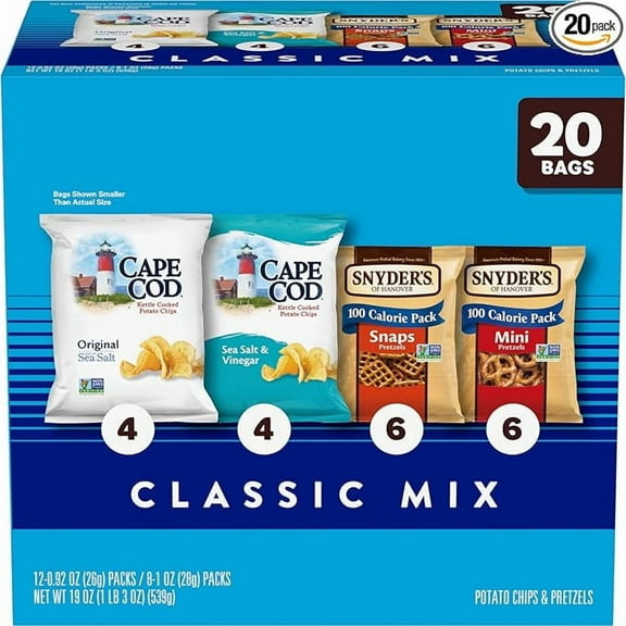 Snyder's of Hanover and Cape Cod Classic Mix Variety Pack, 20 Count Snack Bags