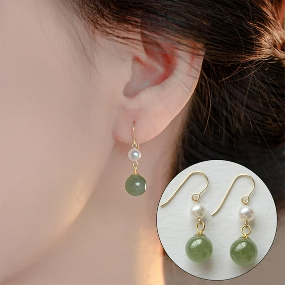 QIQUWOHUL New Chinese Antique Anti Jade Long Tassel Earrings For Women Retro Versatile Temperament Buckle Earrings Stud Earrings