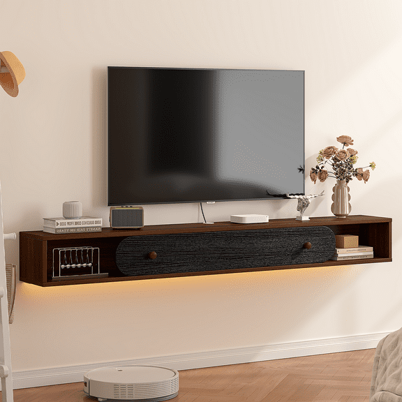 FloatiCasa 47" Wood Grain Floating TV Stand Wall-Mounted Entertainment Center for TVs up to 50" Floating Media Console