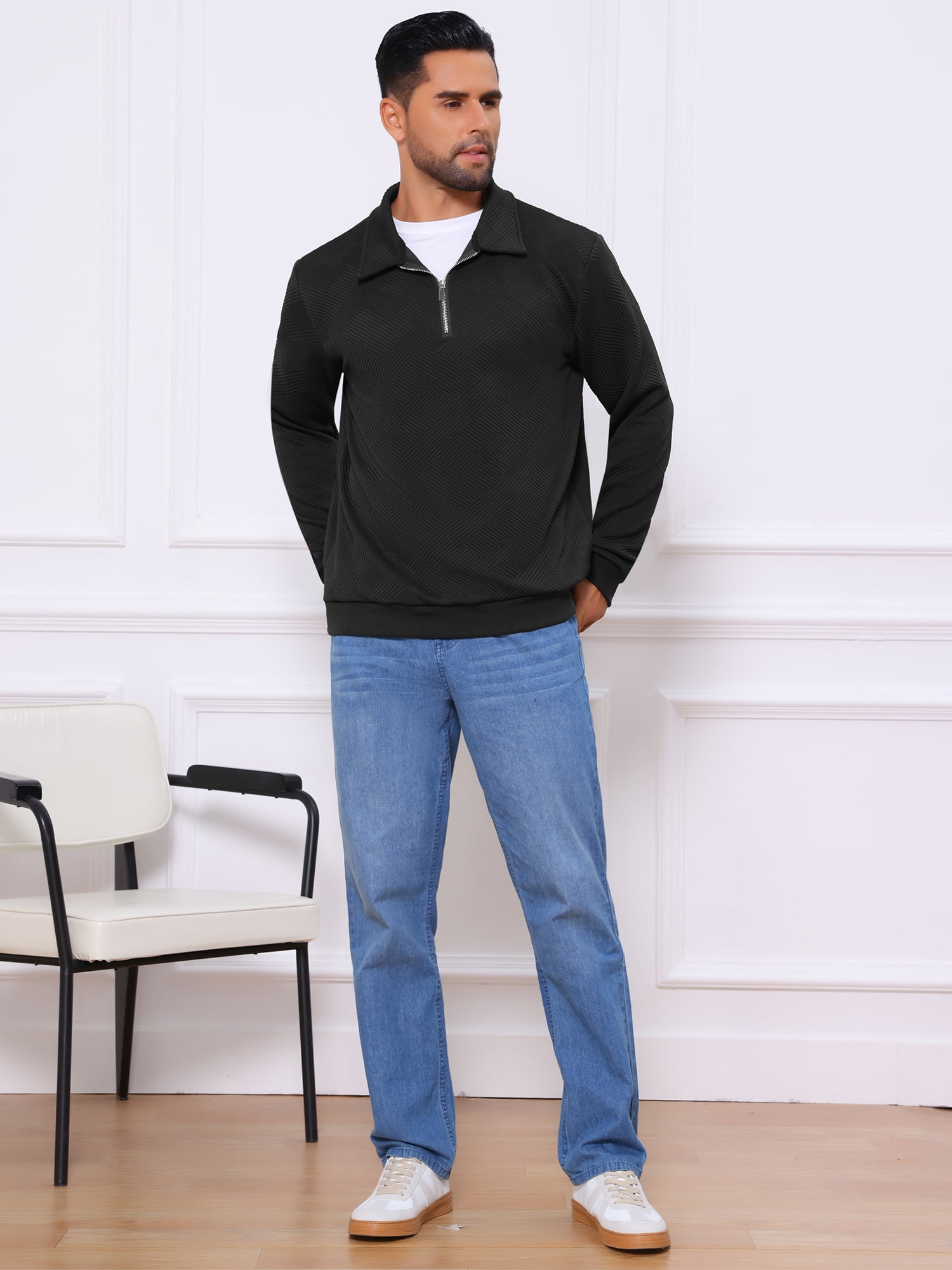 DARING DIVA Zip Pullover Long Sleeve Knitted Sweatshirts XL Black