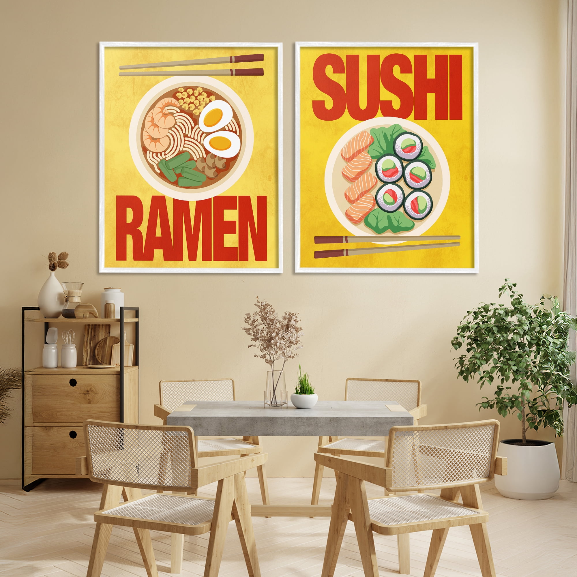 Stupell Industries Ramen & Sushi Japanese Cuisine 2 Piece White Framed Giclee Art Set, design by Marcus Prime