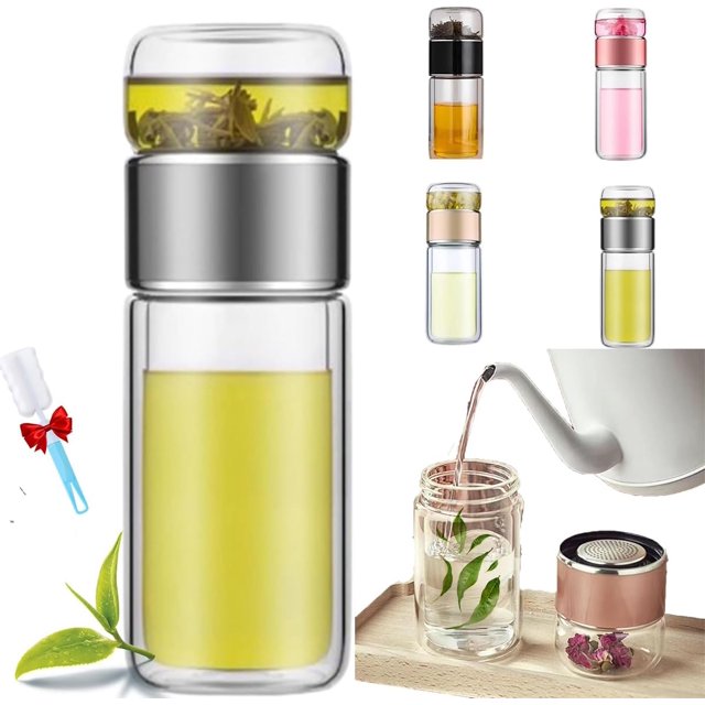Infusifie Tea Infuser, 2025 New Glass Tea Infuser Bottle, 3 in 1 Smart Tea Maker for Loose Leaf Tea Steeper,Double-Layered Glass Tea Infuser Bottle (Silver,420ml)