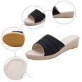 thumbnail image 4 of Rokment Womens Linen Straw Patchwork Backless Sandals Boho Beach Comfortable Espadrilles Wedge Walking Slip on Stylish Casual Platform Mid Heels Dress Slides Mules Black Size 6, 4 of 6