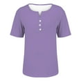 thumbnail image 3 of Women's Solid Color Casual Short Sleeve T-Shirt with Button Detail - Soft Loose Fit Everyday Top for Work, Travel & Summer Outfits, 3 of 7