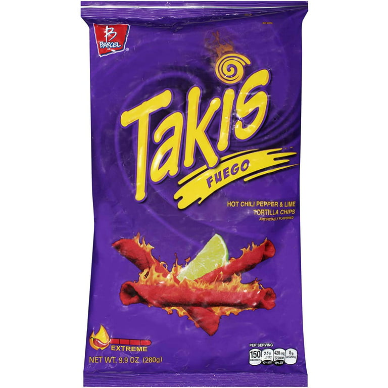 5pack) Takis Fuego Hot Chili Pepper & Lime Tortilla Chips, 9.9-Ounce Bag 