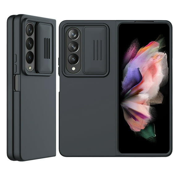 Allytech Liquid Silicone Case for Samsung Galaxy Z Fold 4 with Camere Cover Slide Design, Black