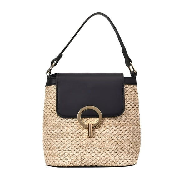 GASTROPOD Straw Woven Beach Shoulder Bag Summer Handmade Purses Beach Bags for Women (Black)