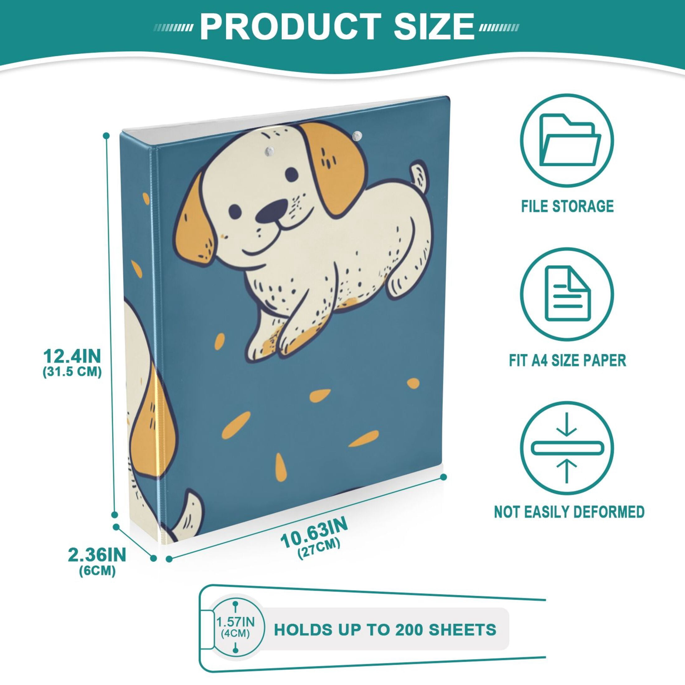 Playing Dogs 3 Ring Binders 1.5 inch Hardcover File Folders with Interior Pockets A4 Size Organizer for School Office Hospital