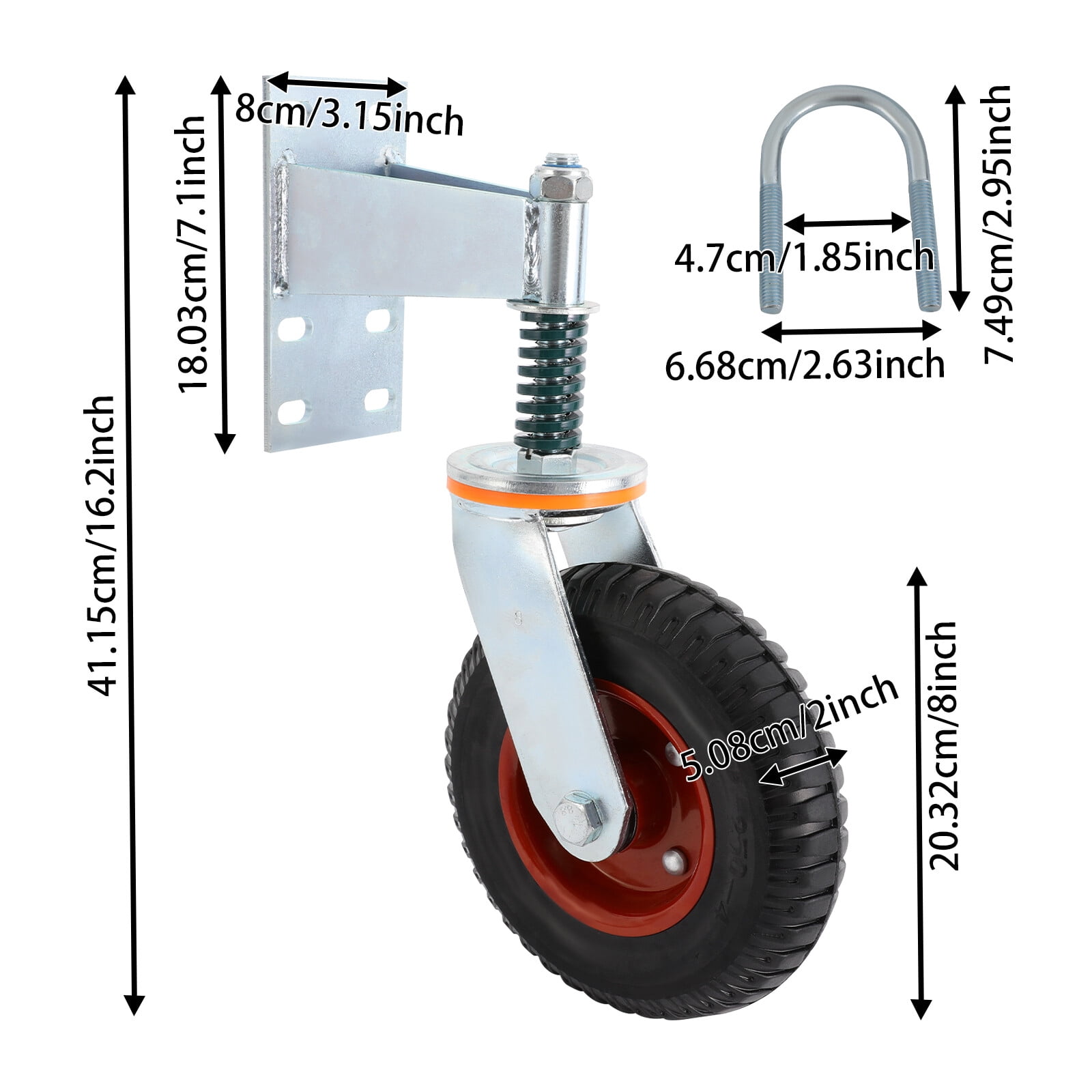 DENEST 8" Heavy Duty Gate Caster 360 Degree Rotation Spring Shock Absorption Gate Wheel 300kg Load Capacity