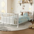 thumbnail image 2 of Miniyam Kids Twin Fence Bed with Safety Rails, Low Profile Platform Bed for Children, Sturdy Slatted Support, White, 2 of 7