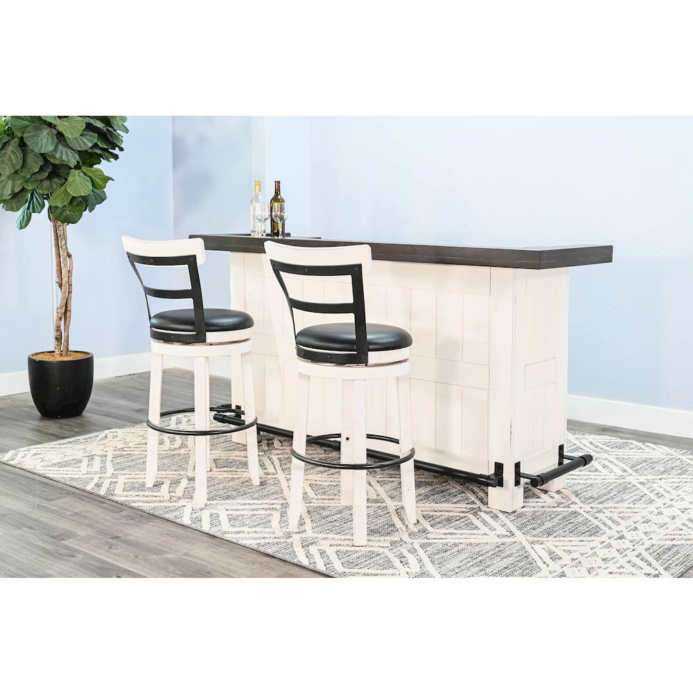 Sunny Designs Carriage House 78" Farmhouse Wood Bar Unit in Dark Brown/White