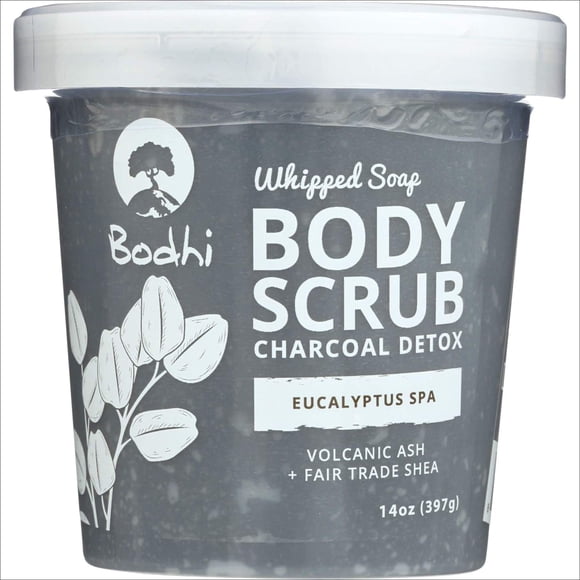 BODHI HANDMADE SOAP Eucalyptus Spa Charcoal Detox Whipped Soap Body Scrub, 14 OZ