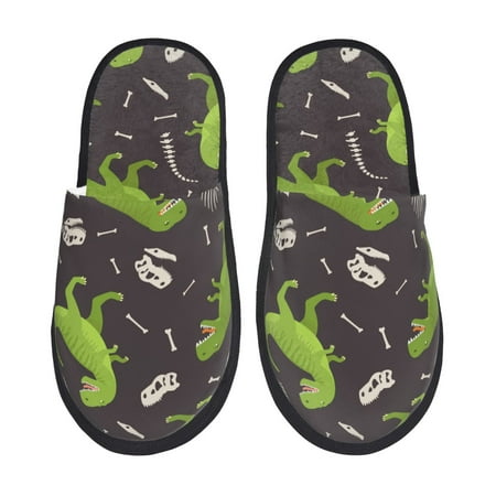 Balery Dinosaur Skeleton Slient Indoor Furry Fleece Comfort House Shoes Soft Non-Slip Home Shoes Cotton slippers House Slippers-- Medium