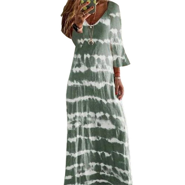 Bellella Robes Maxi pour Femmes Col en V Longue Robe Dégradée Ample Rayée Vert m