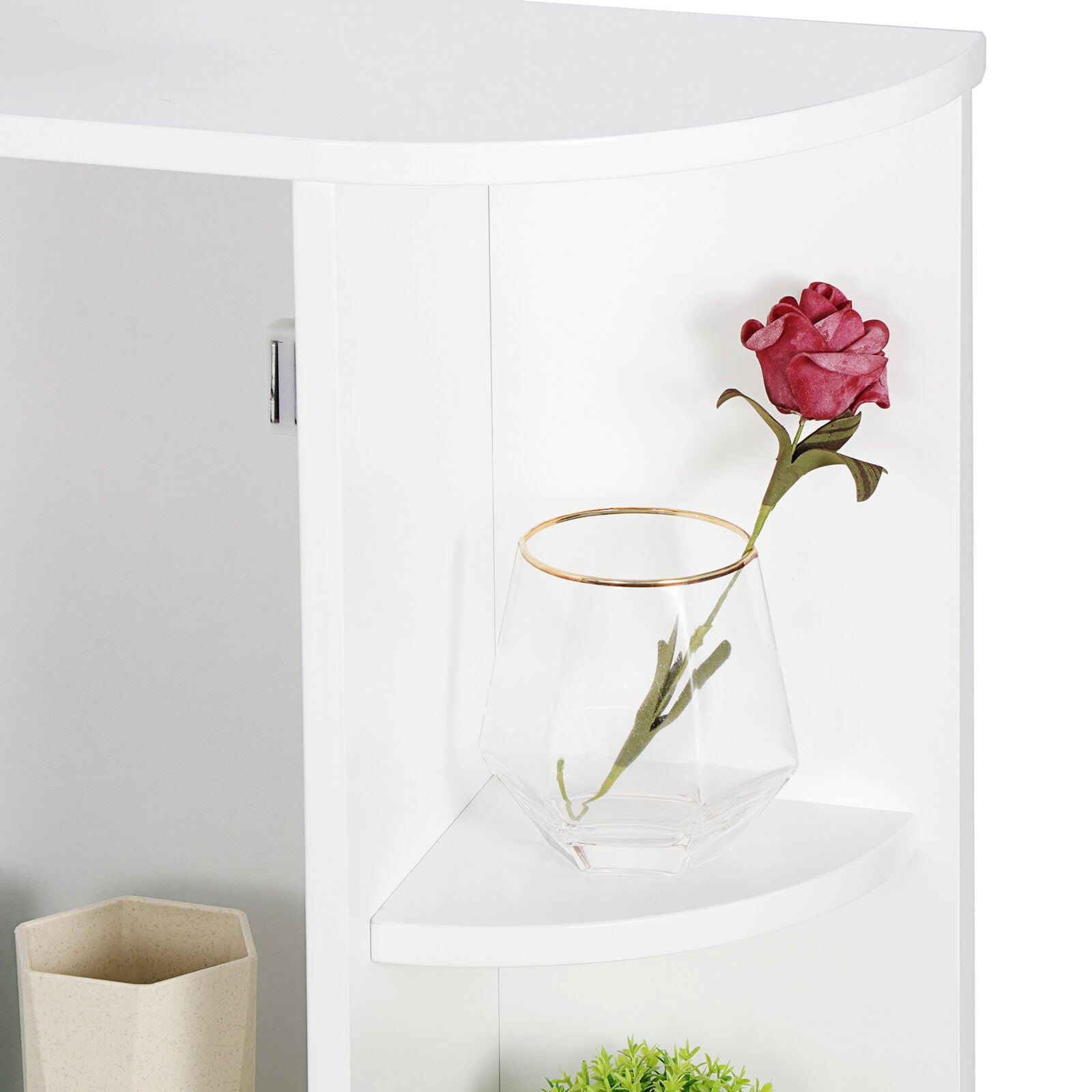 ZENSTYLE Wall Mounted Cabinet MDF Kitchen Storage Organizer W/ Mirror, White