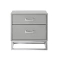 thumbnail image 3 of Sibylla Light Grey Chrome Side Table - 2 Drawers, Glossy Handle, Stainless Steel Polished Base, 3 of 10