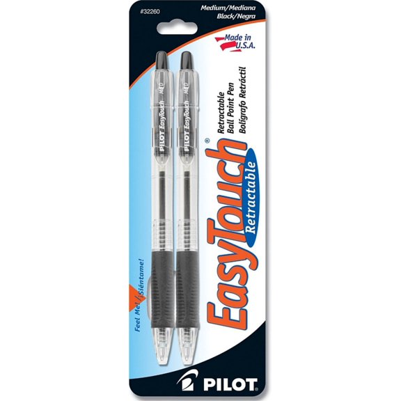 Pilot EasyTouch Medium Retractable Ball Point Pens, Black 2 ea (Pack of 2)